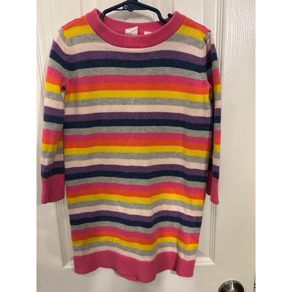 Gap Kids Girls Rainbow Stripe Knit Sweater Dress Pink Orange XS 4-5 k7088